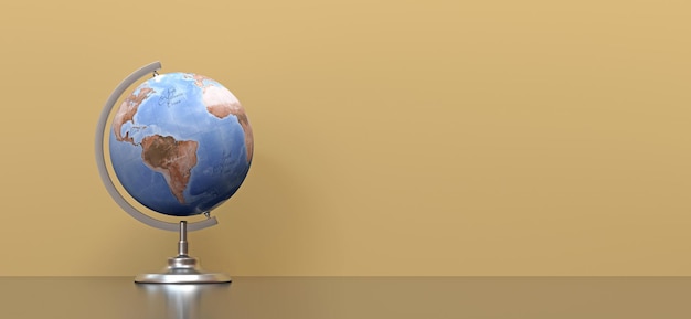 Globe terrestre fond jaune - rendu 3D