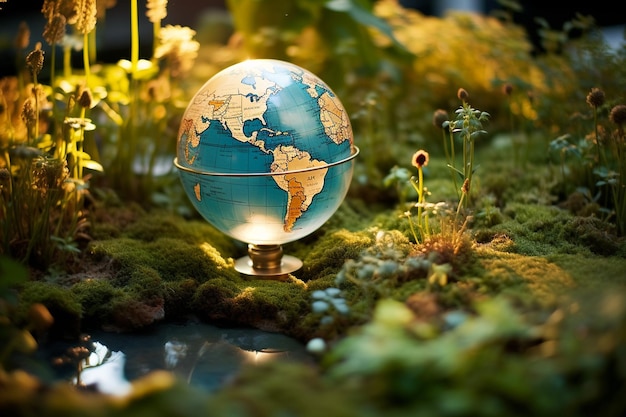 Photo globe terrestre avec une loupe focalisée sur un continent ou un pays spécifique