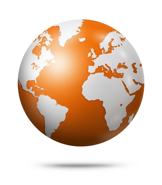Photo globe terrestre orange isolé sur fond blanc