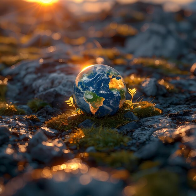 Un globe terrestre sur le sol pour la célébration mondiale de la Journée de la Terre