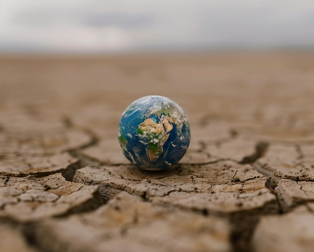 Photo un globe terrestre sur une terre sèche avec la terre au milieu