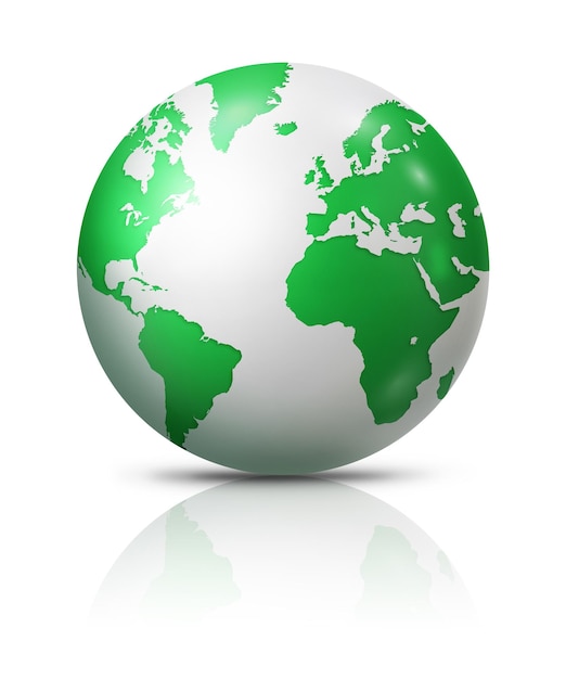 Globe terrestre vert isolé sur fond blanc