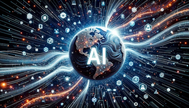 Globe avec texte IA et connexions réseau Concept d'intelligence artificielle IA générative
