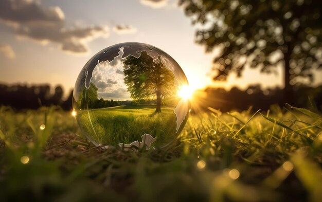 Un globe en verre avec un arbre dessus