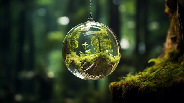 Le globe de verre dans le concept in nature pour un environnement et une conservation respectueux de l'environnement