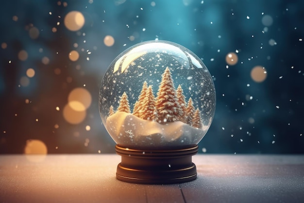 Globe en verre avec paysage de noël à l'intérieur du concept de vacances de noël bokeh background AI