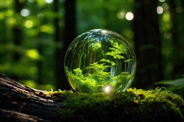 Le globe de verre symbolique entouré d'une forêt luxuriante exprime la durabilité