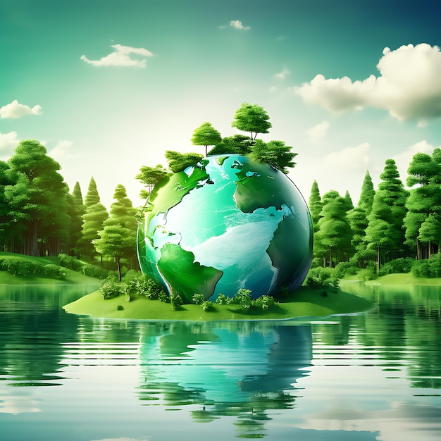 Photo un globe vert avec les arbres et le concept d'écologie un bon concept de journée mondiale de la terre et de l'eau