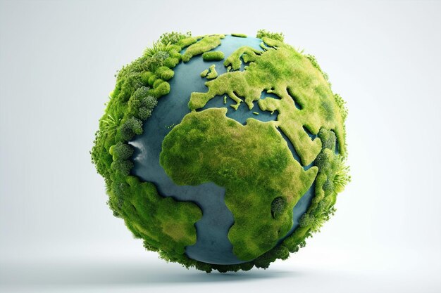 Un globe vert avec le monde dessus