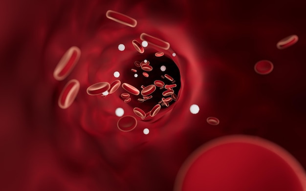 Globules rouges et blancs dans les vaisseaux sanguins rendu 3d