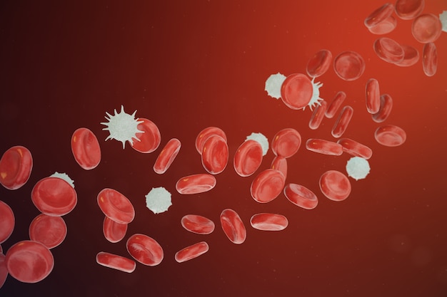 Les globules rouges et blancs libérant des neutrophiles, des éosinophiles, des basophiles, des lymphocytes, sont les cellules du système immunitaire. Illustration 3D