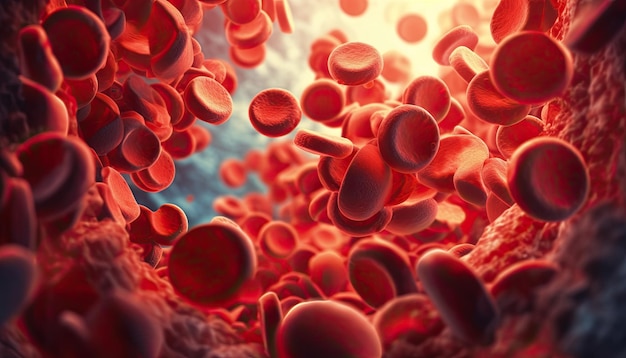 des globules rouges réalistes dans une veine ou une artère circulent à l'intérieur d'un organisme vivant