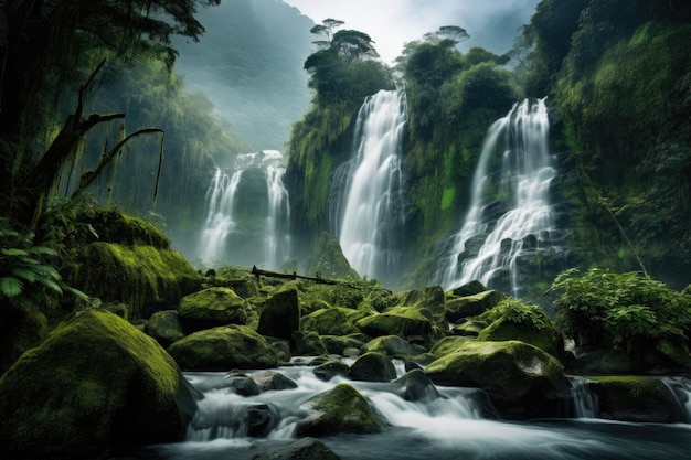 La gloire en cascade, la chute d'eau sereine au milieu de la splendeur verte