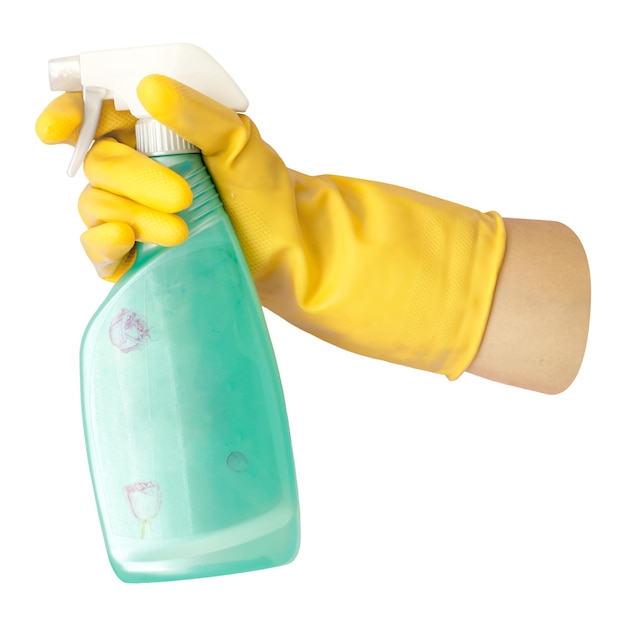 Glove main png tenant le nettoyage spray bouteille autocollant fond transparent