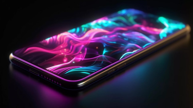 Glowing Neon Waves Plongez dans un royaume numérique fascinant avec cette IA générative abstraite