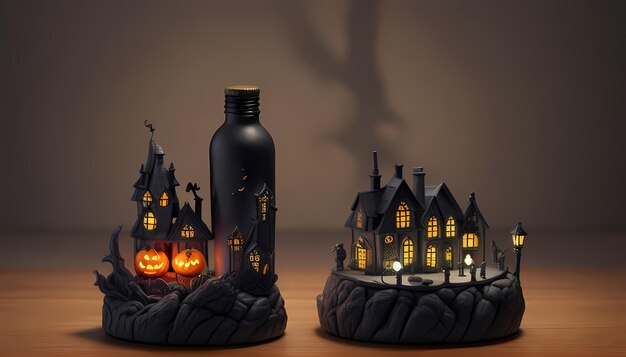 Glowing Urban Enigma HD La mini-ville d'Halloween de la bouteille avec un papier peint de créatures étranges