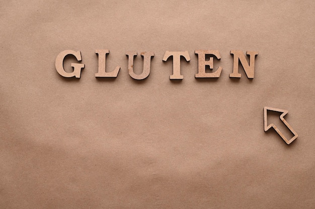 GlutenText en lettres majuscules sur un fond de papier Espace libre pour la conception