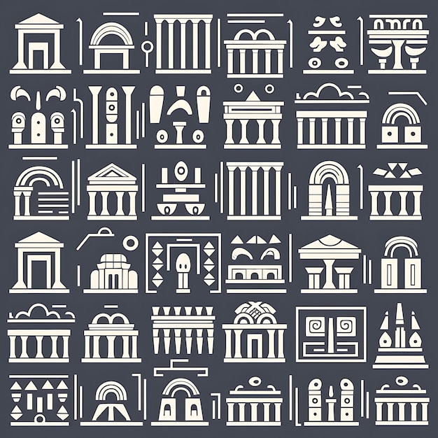 Des glyphes anciens dans un style d'art monoline propre et vectoriel minimaliste ornent votre maison Résumé créatif