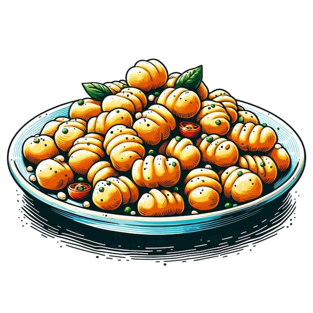 gnocchi dessin alimentaire typique italien illustration fond blanc