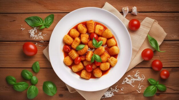 Photo gnocci avec sauce tomate dans l'assiette tradition italienne