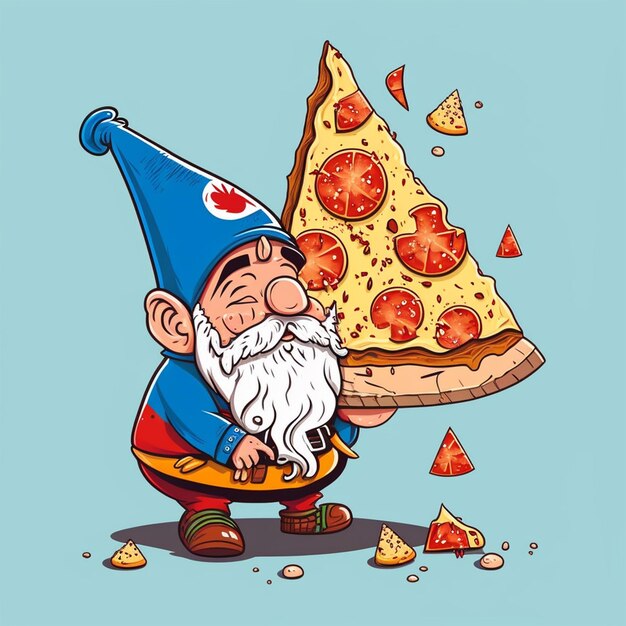 Photo le gnom mangeant une pizza illustration vectorielle