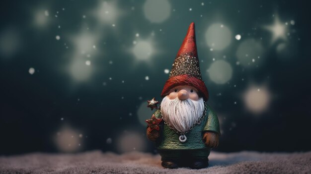 Un gnome avec un arbre de Noël sur le devant