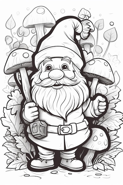 un gnome de dessin animé avec un champignon et un chapeau de champignon ai générative