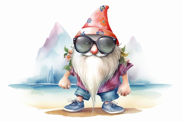 Un gnome avec des lunettes de soleil et un chapeau