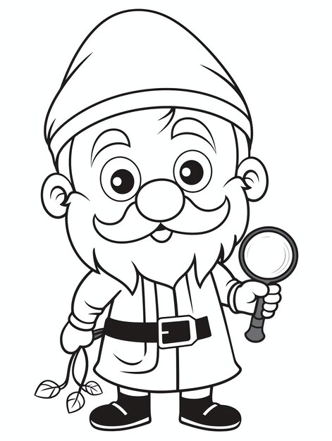 Gnome monté sur le dos d'une tortue Magical Gnome Fantasy World page de coloriage en noir et blanc