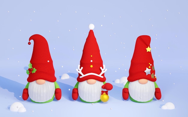 Gnome scandinave de Noël avec barbe et chapeau rouge illustration de rendu 3D