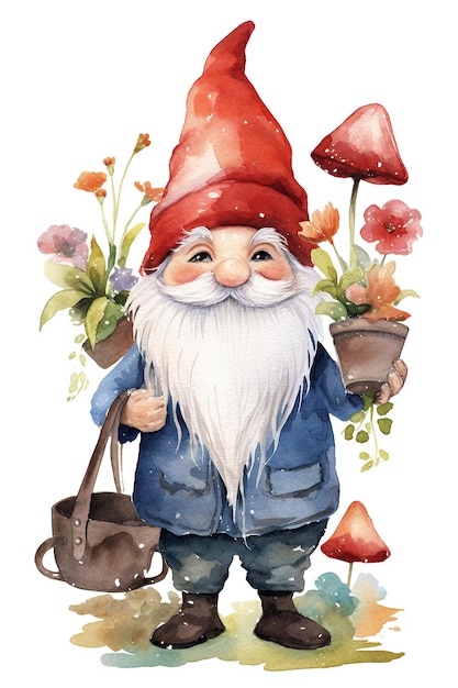 Gnomes clipart aquarelle mignon isolé sur fond blanc avec la technologie IA générative