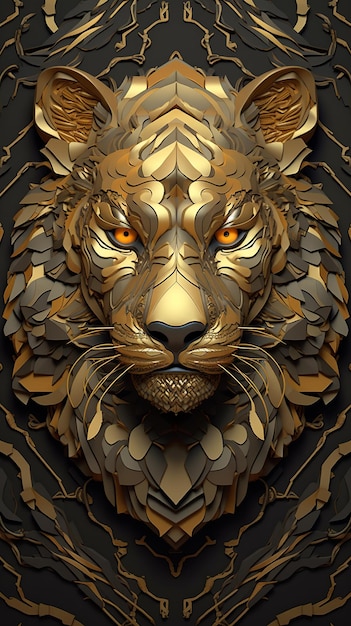 GOLD Fractalism TIGER ART Art mural Steampunk