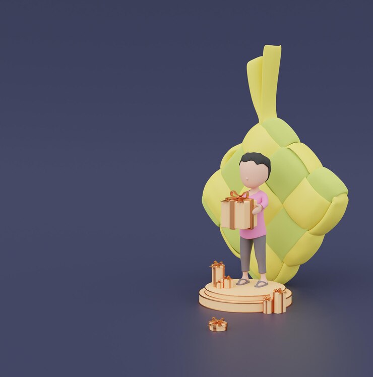 Photo gold navy modern 3d render objet islamique ramadan et eid mubarak