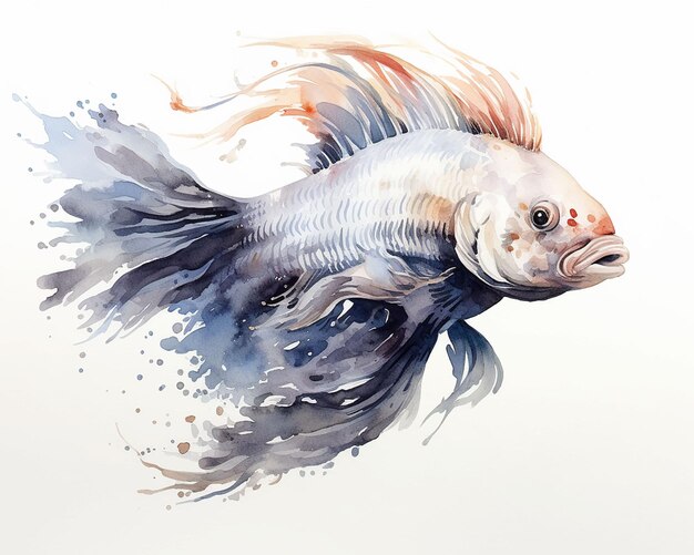 Golden Chinese Japanese fish aquarelle monde sous-marin croquis rapide couleur peinture hérisson