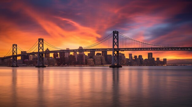 Le Golden Gate au coucher du soleil la mer et la ville