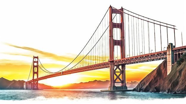 Golden Gate Bridge San Francisco California USA isolé sur fond blanc Ai générative