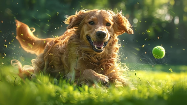 Photo un golden retriever concentré à la poursuite d'une balle