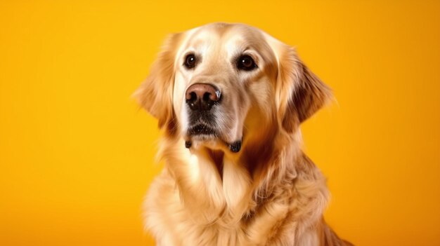 Photo golden retriever sur fond jaune