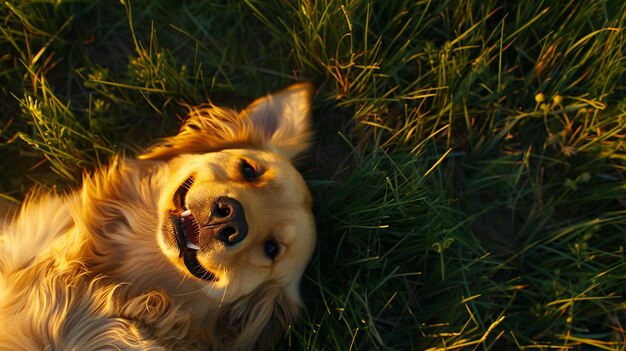 Le Golden Retriever heureux d'en haut