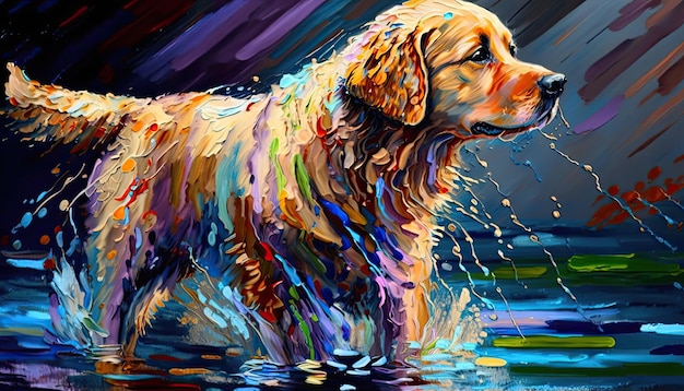 Golden retriever en peinture par IA générative