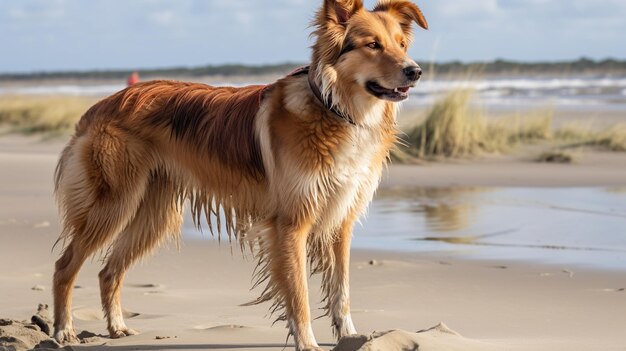 golden retriever sur la plage HD papier peint 8K Image photographique