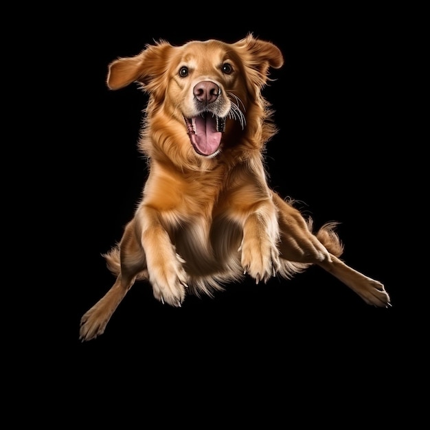 Un golden retriever sautant en l'air