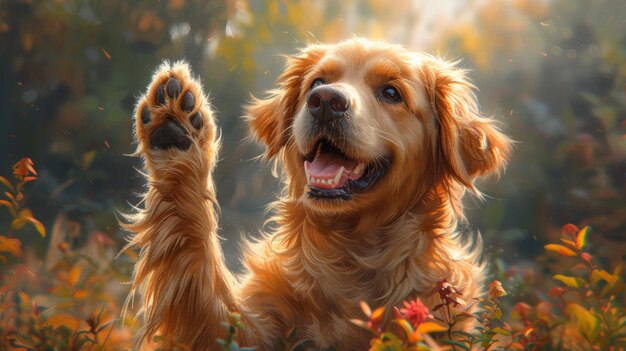 Le Golden Retriever avec ses pattes en l'air