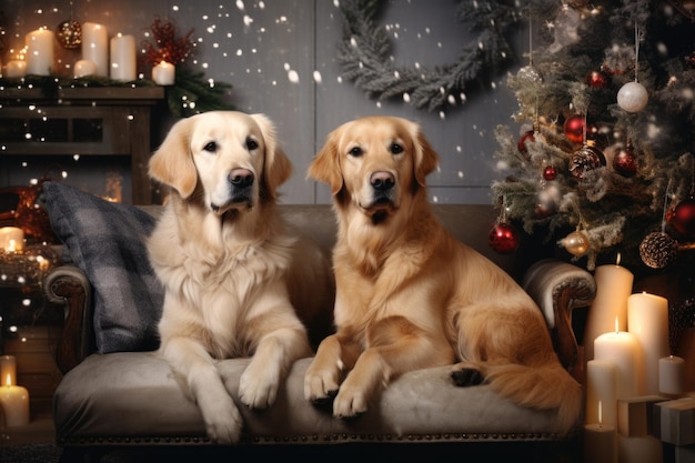 Les Golden Retrievers célèbrent les fêtes