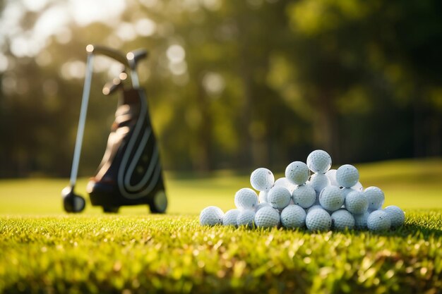 Golf Essentials Club de balle et sac sur l'herbe verte AI