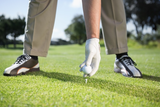 Golfeur plaçant la balle de golf sur le tee