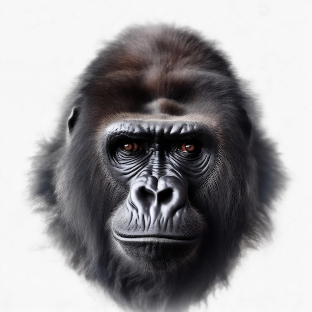 Gorilla Closeup Face Shot isolé sur fond blanc IA générative