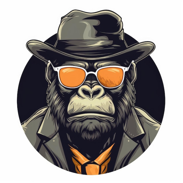 Gorilla Gangster avec une tenue streetwear souriante et des lunettes de soleil