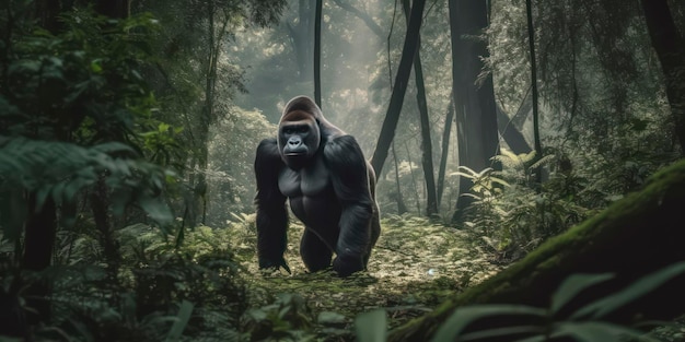 Un gorille dans la jungle avec un fond vert