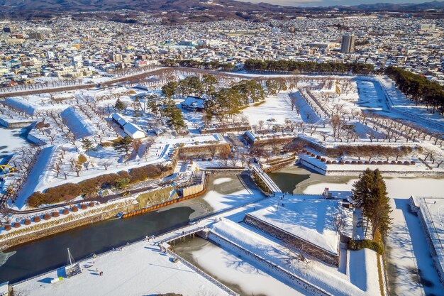 Photo goryokaku dans le centre-ville de la ville de hakodate, hokkaido